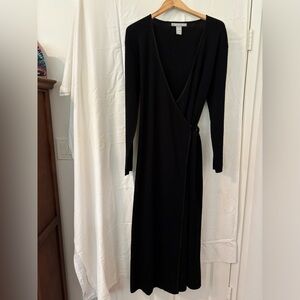Marconi Vintage Black Wool Wrap Front long sleeve maxi dress
